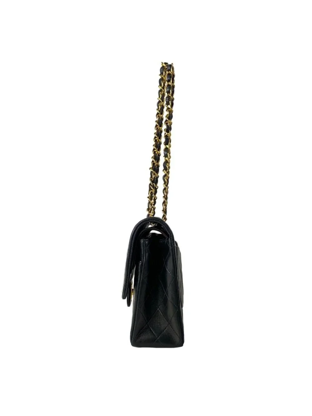 Chanel Shoulder Bag Double Flap Quilted Black Gold Chain Lambskin